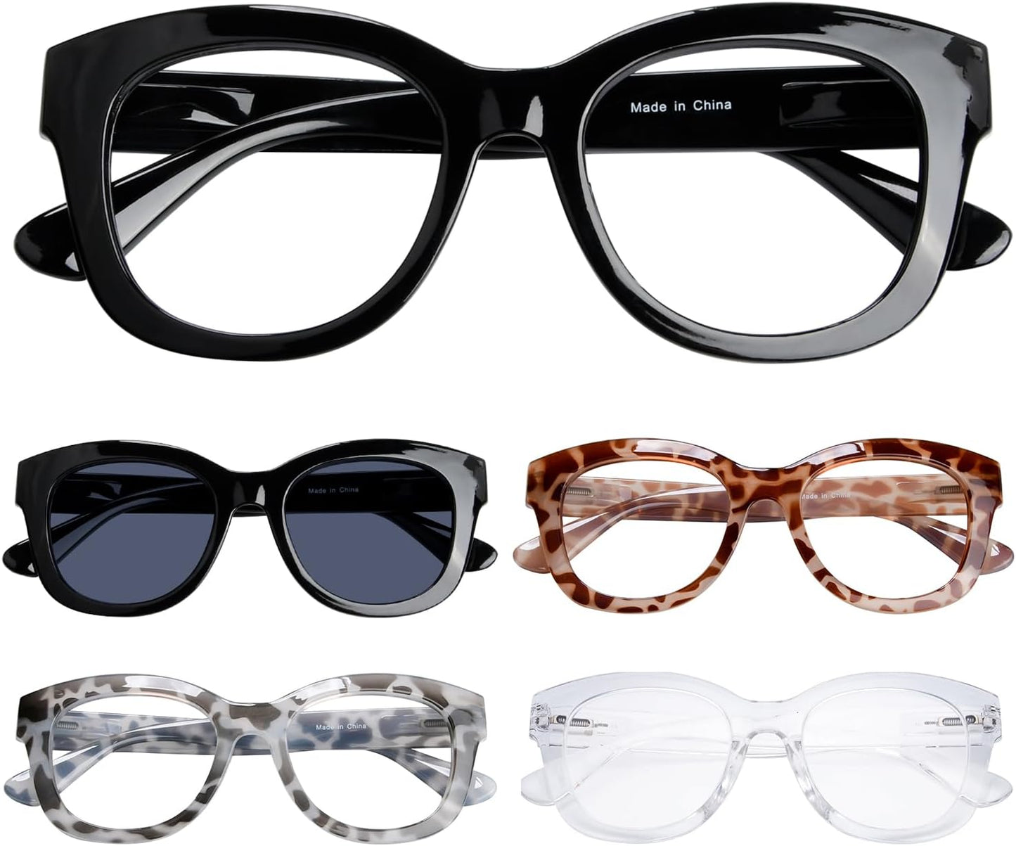Eyekepper 5 Pack Oversized Reading Glasses - Retro Readers for Women Include Sunshine Readers +0.75