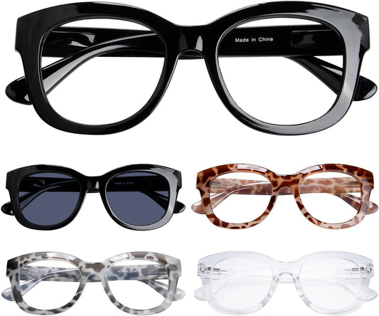 Eyekepper 5 Pack Oversized Reading Glasses - Retro Readers for Women Include Sunshine Readers +0.75