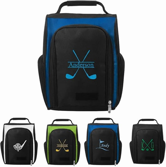Personalized Golf Shoe Bag for Men, Custom Golf Bag with Embroidered Name, Zipper Sports Shoe Carrier with Top Strap and Side Pockets for Socks, Towels, Gloves, Large Capacity, Golfer Gifts