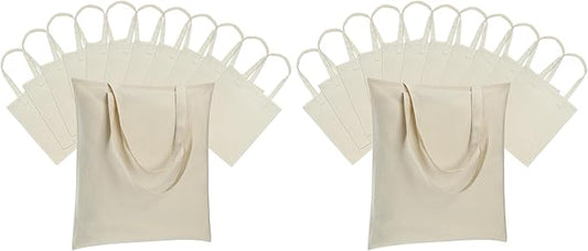 Carbrea 24 Pack Canvas Tote Bag - Lightweight Thin Tote Bags Bulk Blank Shopping Reusable Grocery Bags for DIY Gift Sublimation Activity - Beige