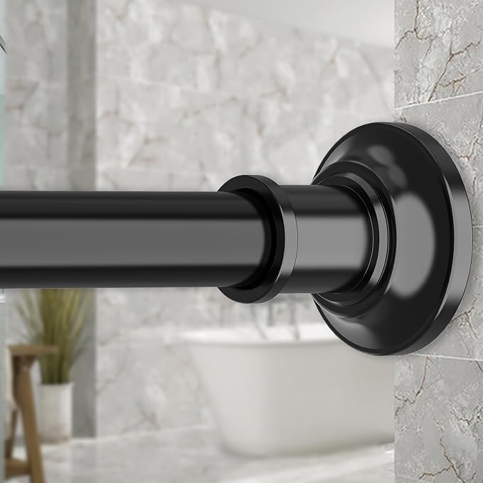 Black Tension Shower Curtain Rod 1.1" Diameter Heavy Duty Stainless Steel Adjustable Spring Tension Rods 30 to 88 inch No Drill Shower for Bathroom Windows Outdoor No Slip No Rust