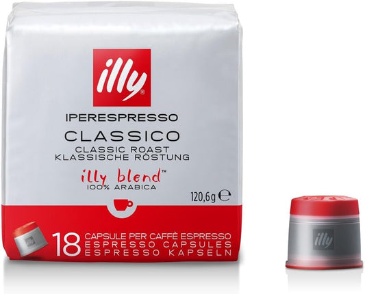 illy Coffee IperEspresso Capsules, Classico Medium Roast Coffee Pods, 100% Arabica, Premium Italian Blend, 18 Count, 1 Pack