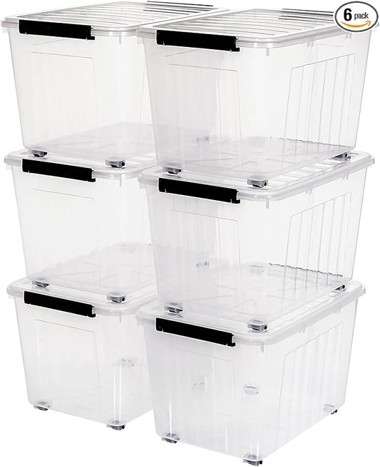 Citylife 82 QT Clear Plastic Storage Bins with Lids Stackable and Nestable Storage Boxes with Lids Large Plastic Storage Containers for Garage, Closet, Kitchen, 6 Packs