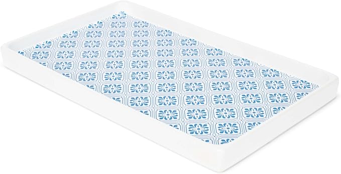 NAT & Jules 10 x 6 Ceramic Stoneware Vanity Tray - Perfect Bathroom or Kitchen Counter Organization DÃ©cor: Sponge Holder, Soap Dish, Jewelry and Perfume Tray, Patterned Blue
