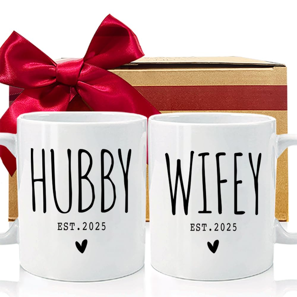CATABUBU Wedding Gifts for Couples 2025 - Mr and Mrs Gifts - Bridal Shower Valentine Gift, Wedding Ideas for Newly Wed, Bride, Future Mr & Mrs - Hubby Wifey Mugs Set 2025, Announcement to be Newlywed