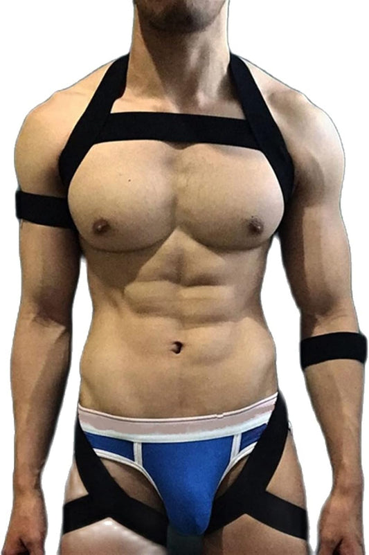 Male Elastic Lingerie Body Bondage Harness Set Gay Clothing Chest Cage Belts Sexy Sexual Straps Hollow Out Costumes for Sex (Color : Orange, Size : One Size)
