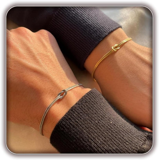Matching Bracelets for Couples，Dainty Gold Love Knot Bracelet 14K Gold Plated Herringbone Chain Bracelet Relationship Jewelry Gifts for Best Friend