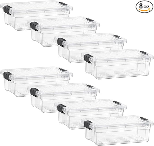 Superio Clear Storage Boxes with Lids, 2.3 Quart Plastic Container Bins for Organizing, Stackable Crates, BPA Free, Non Toxic, Odor Free, Organizers for Home, Office and Dorm, 8 Pack
