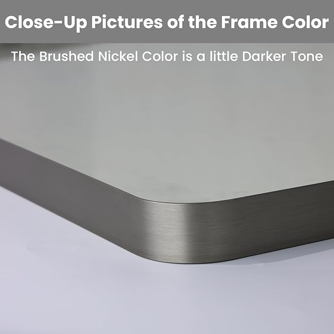LOAAO 48X36 Inch Brushed Nickel Bathroom Mirror, Rounded Rectangle Silver Metal Frame Mirror, Brushed Nickel, Anti-Rust, Shatter Proof, Hangs Horizontally or Vertically
