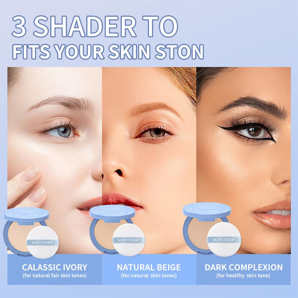 LAMUSELAND Pressed Powder Compact, Oil Control Brighten Skin Color Face Powder, Whitening Highlighting Face Makeup Tools for Women Girls (JG02)