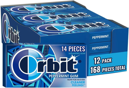 ORBIT Peppermint Sugar Free Gum Individually Wrapped, Bulk Packs of Gum, 12 Packs of 14-Pieces (168 Total Pieces)