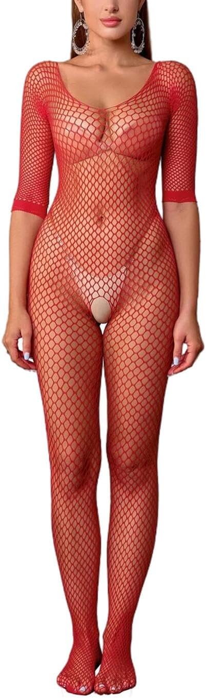 Women‘s Sexy Fishnet Mesh Bodystockings One Piece Bodysuit Teddy Lingerie Outfit Jumpsuit Underwear