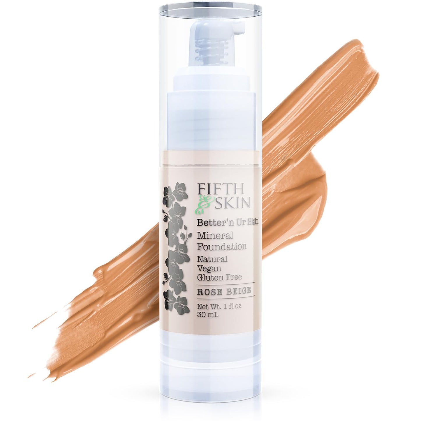 Fifth & Skin: Betterân Ur Skin Liquid Foundation (ROSE BEIGE) - Natural, Organic, Vegan, Cruelty-Free - Gluten-Free Beauty with Buildable Coverage and Palm-Free Luxury - 1 oz