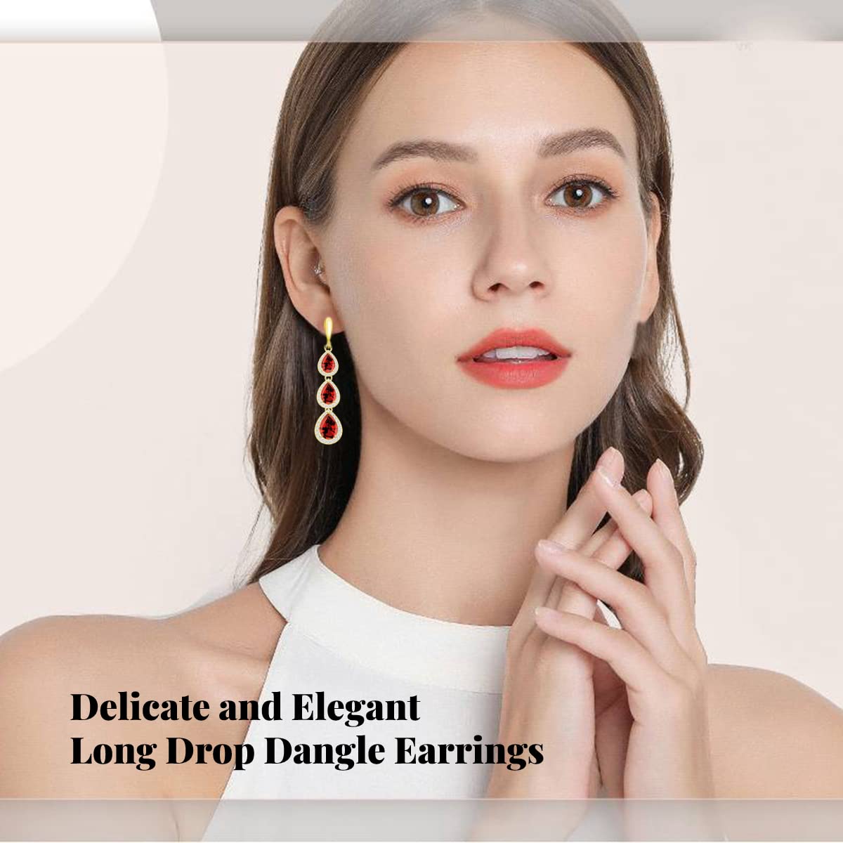 LMXXVJ Created Red Garnet Earring for Women,18K Gold Plated Long Earrings Birthday Anniversary Mother’s Day Valentine's Day Luxury Gift