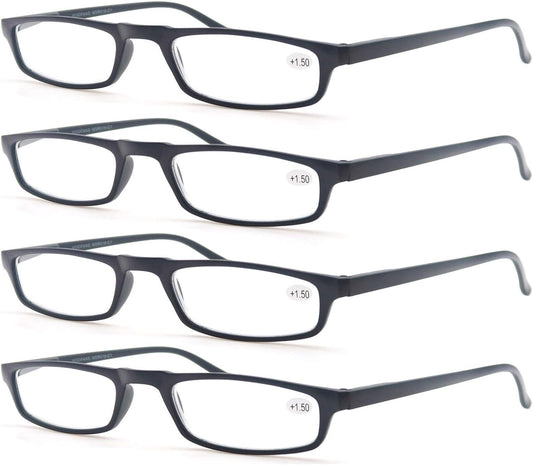 MODFANS Reading Glasses Black +1.5-4 Pairs Fashion Readers Narrow Frame Spring Hinge for Men Women