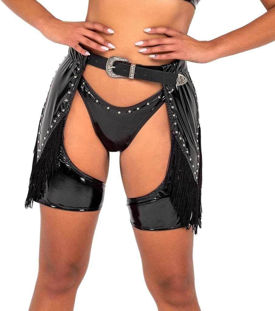 AS Roma Women's Roma's Studded Vinyl Chaps With Fringe Detail for Rave/Festival