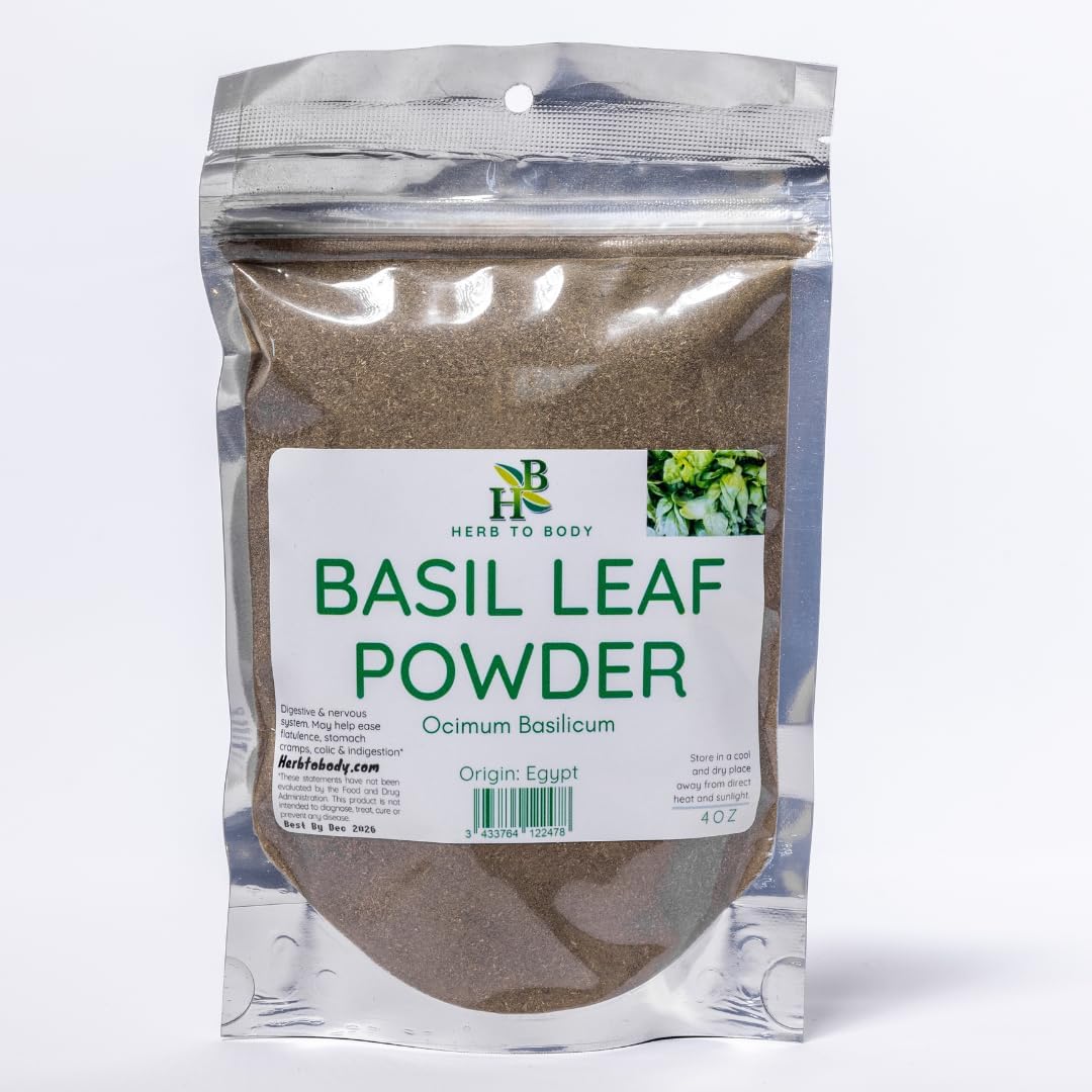 Herb To Body Basil Leaf Powder - 4oz, Wildcrafted Ocimum Basilicum, Ground Dried Basil Leaves for Culinary Use, Herbal Tea, and Herbal Preparations