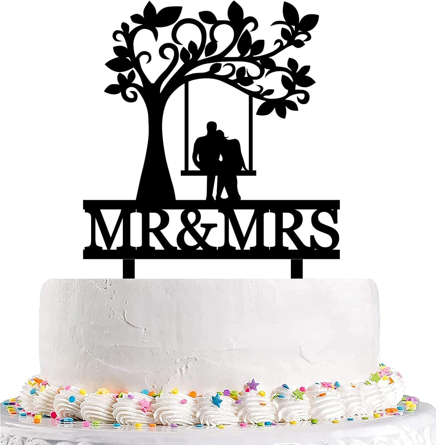 Funny Wedding Cake Topper,The Bride and Groom Sitting in Swing Under Tree Cake Topper,Romantic Wedding Shower/Anniversary Cake Ornament (Tree & Swing)