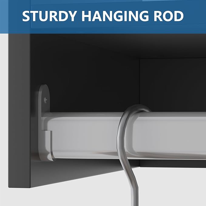 Tall Hanging Closet Unit, Modular Closet System, Wood Closet System Organizer with Storage for Walk in Closets, Clothing Rack Wardrobe Closet for Hanging Clothes, Bedroom, Black, 19.5" W