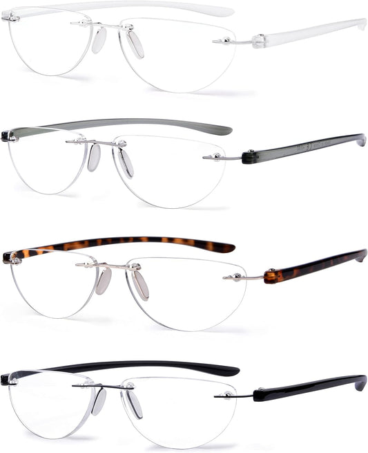 Eyekepper 4-pack Rimless Reading Glasses Women Men Half Moon Readers +0.75