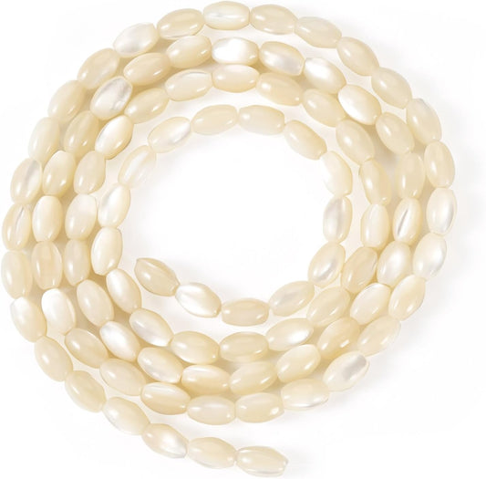 KISSITTY 1Strand Oval Rice Shape Natural Freshwater Shell Beads for Jewelry Making Natural Trochus Pearl Beads Loose Spacer Beads for DIY Necklace Earring Bracelets Craft Decoration