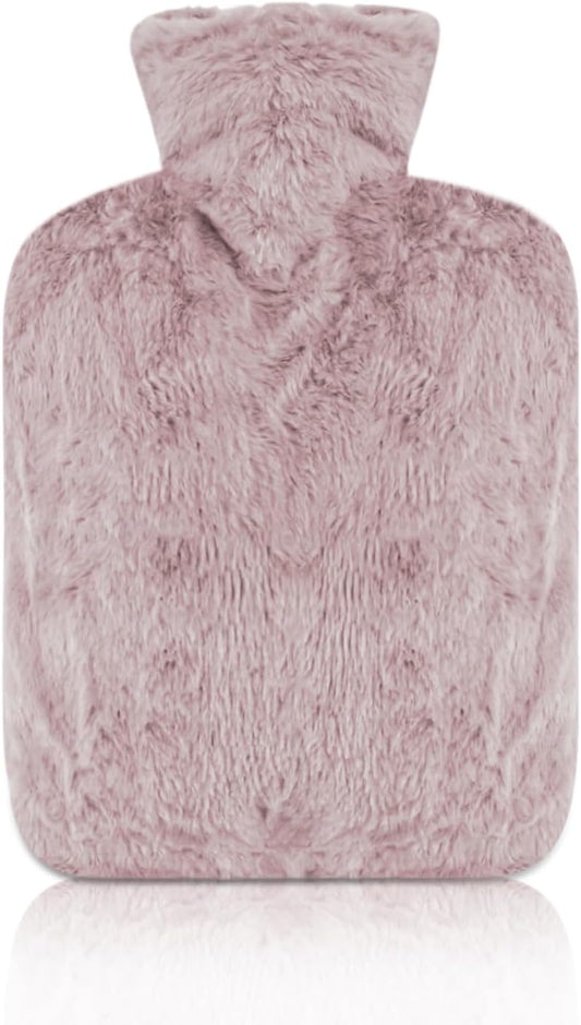 Hot Water Bottle with Cover, 2L Classic Rubber Hot Water Bag for Hand Feet Warmer Pink