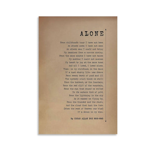 Alone Edgar Allan Poe Poem Canvas Printing Wall Art Vintage Literature Typography Prints Classic Poetry Posters Home Bedroom Living Room Study Library Wall Decor 12x18inch(30x45cm)