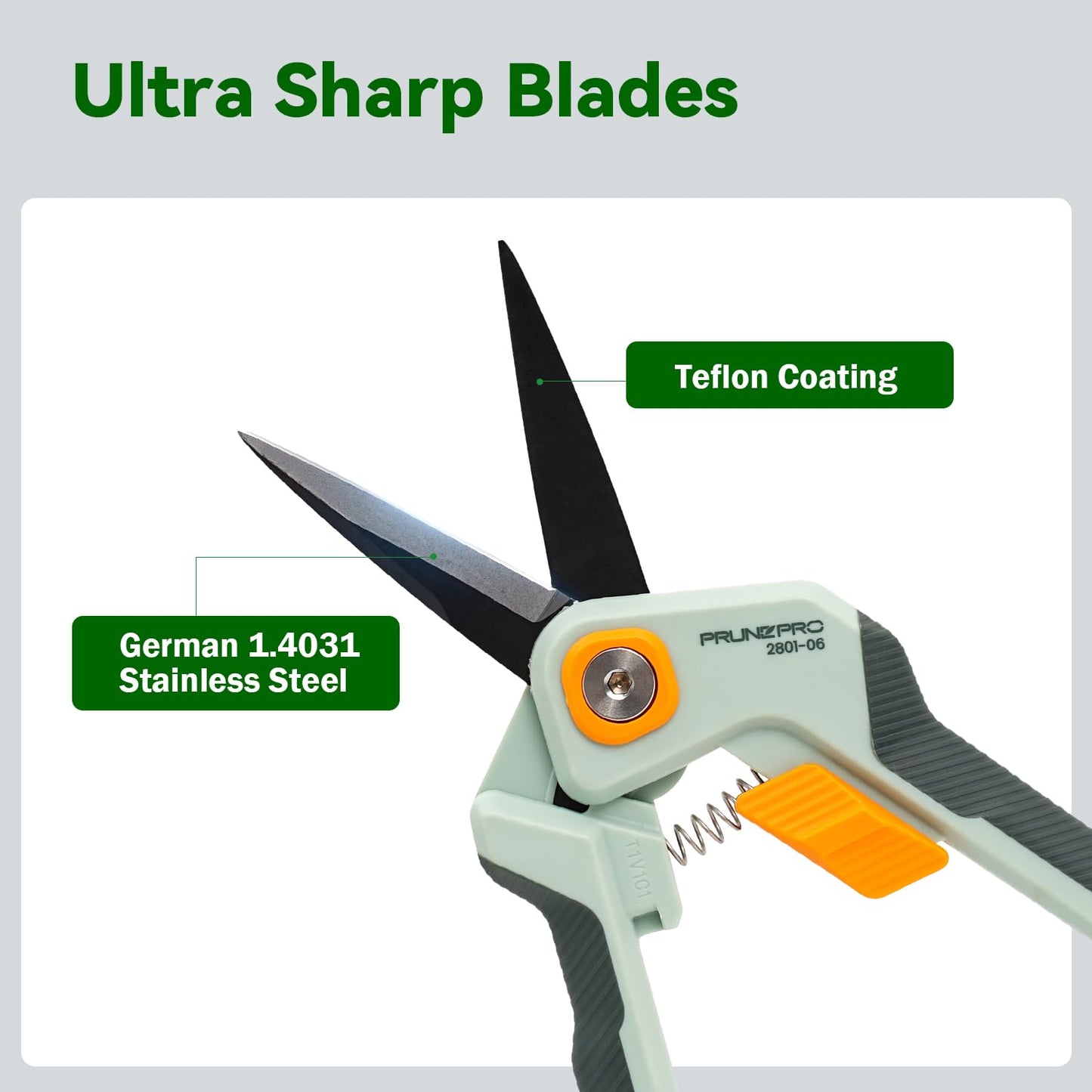 PrunePro Garden Scissors Pruning Shears Sharp Stainless Steel Non-Stick Teflon Coating Blade for Precise Cuts Garden Snip Bonsai Clippers for Plants Rose Flower 2 Pack