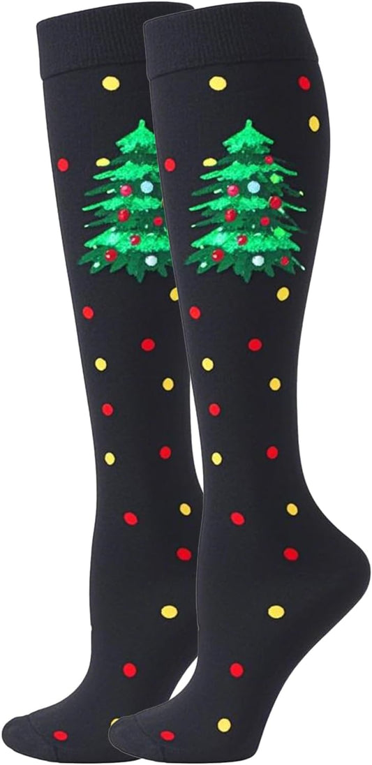 Compression Socks for Women Men, Funny Colorful Fun Socks, Best Support Knee High Long Graduated Travel Athletics Sock