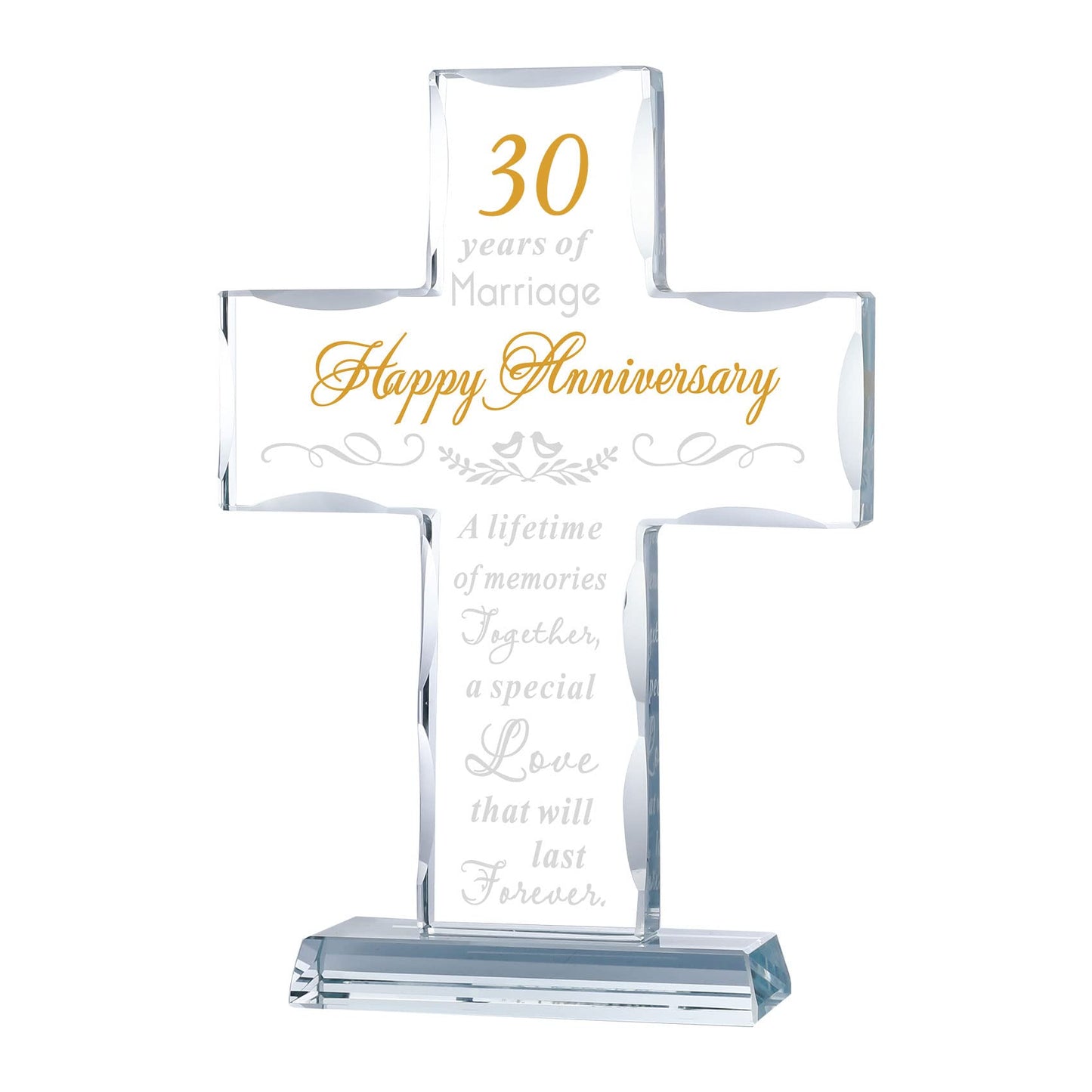 YWHL 30 Years Anniversary Cross Gifts for Wife Him Her, 30th Wedding Anniversary Meaningful Gifts for Couples, Glass Cross Keepsake with Standing Base, 30 Years of Marriage Gift