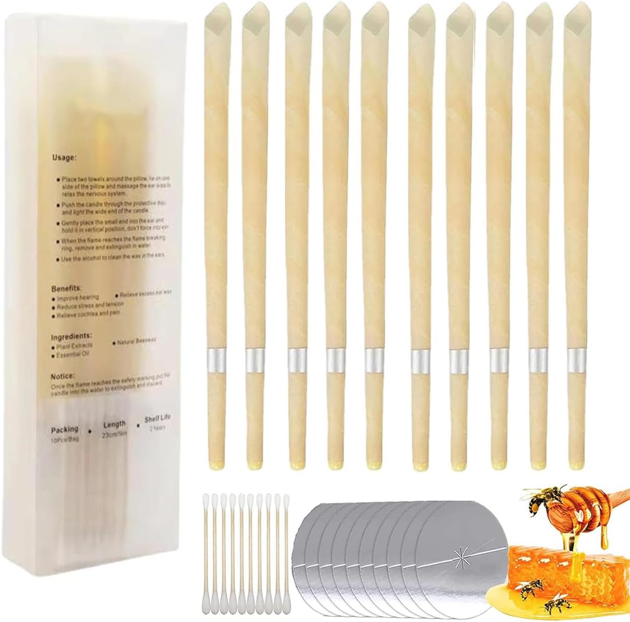 10Pcs Ear Wax Removal Tool for Wax Removal, Earwax Cleaning Tool for Ear Cleaning, Includes Cotton Swabs, Candle Drip Protector, Storage Box A1