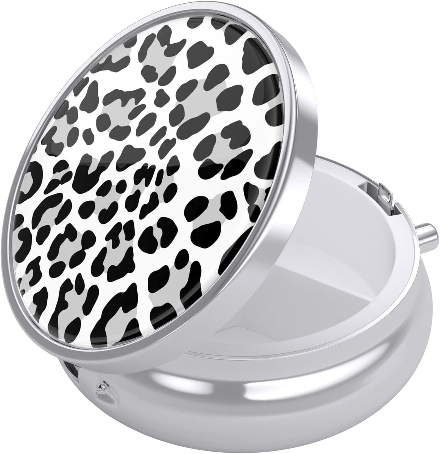 Nipichsha Pill Box, Small Pill Case for Purse & Pocket, Cute Travel Medicine Organizer, Portable Medicine Container Holder to Hold Vitamins, Medication, Fish Oil & Supplement, White Leopard