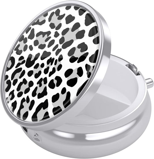Nipichsha Pill Box, Small Pill Case for Purse & Pocket, Cute Travel Medicine Organizer, Portable Medicine Container Holder to Hold Vitamins, Medication, Fish Oil & Supplement, White Leopard