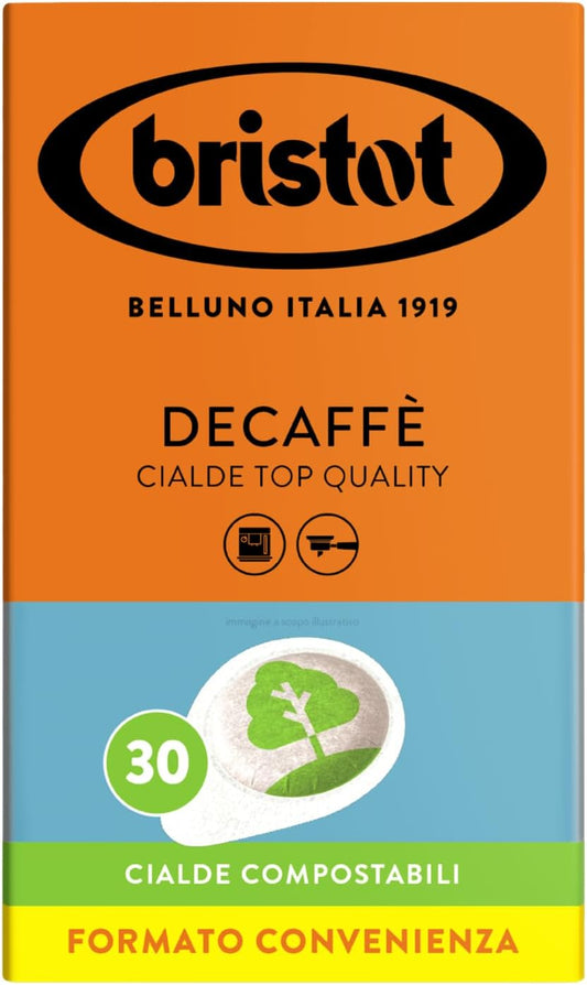 Bristot ESE DECAF Coffee Pods – Italian Medium Roast Espresso – 30 Count – Easy Serve Espresso Pods Compatible with ESE Machines