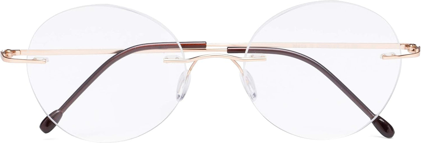 CessBlu Rimless Reading Glasses Round Readers for Men Women (Gold) +0.5