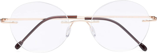 CessBlu Rimless Reading Glasses Round Readers for Men Women (Gold) +3.0