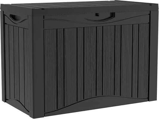 50 Gallon Plus Outdoor Storage Box, Waterproof Resin Deck Box for Patio, Pool, and Garden, Lockable Bin for Cushions, Tools, and Accessories, UV-Resistant, Black