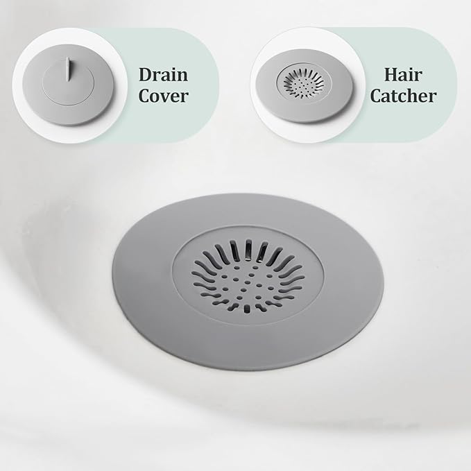 Bathtub Stopper,4pcs 2-in-1 Bathtub Drain Hair Catcher,Silicone Kitchen Bathroom Shower Water Strainer Protectors,Universal Flat Suction Shower Drain Cover,Washbasin Drain Stopper (Mix)
