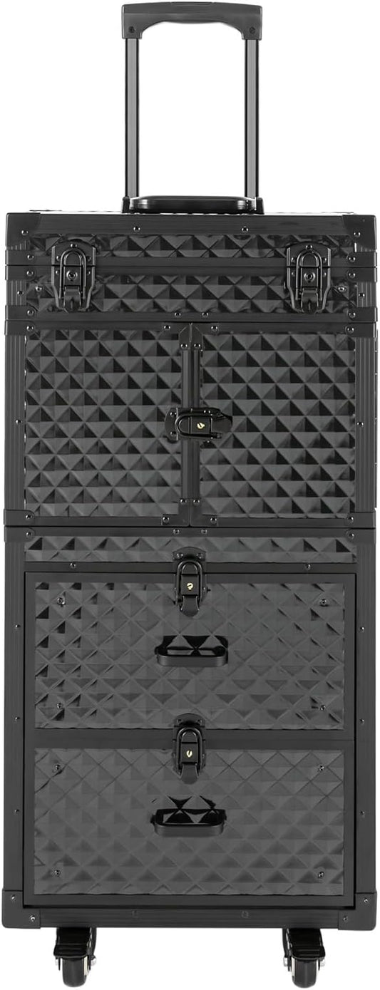 Professional Barber Case,Makeup Train Cart,Hair Cutting Tools Storage Organizer,Cosmetic Trolley Large Storage Organizer,Barber Supplies Case with Wheels and 2 Keys,Black (Black-Type3)