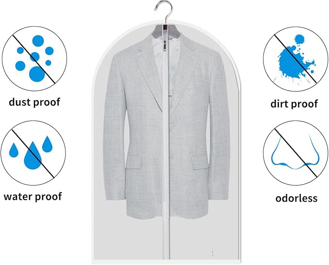 Garment Bags 12 Pack, 24 x 40 Hanging Clothes Storage Bags, Translucent PEVA Garment Covers with Full Zipper for Suits and Dresses