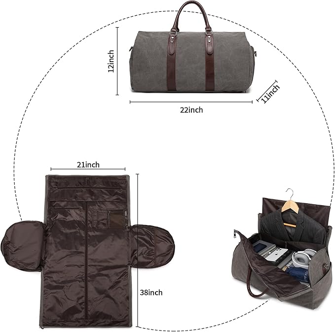 seyfocnia Convertible Travel Garment Bag,Carry on Garment Duffel Bag for Men Women - 2 in 1 Hanging Suitcase Suit Business Travel Bag