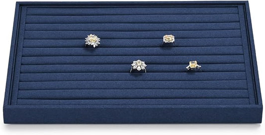 7 Slots Microfiber Jewelry Tray, Ring Display Earring Display Tray, Ring Earrings Studs Tray Showcase Display Jewelry Organizer (Blue)
