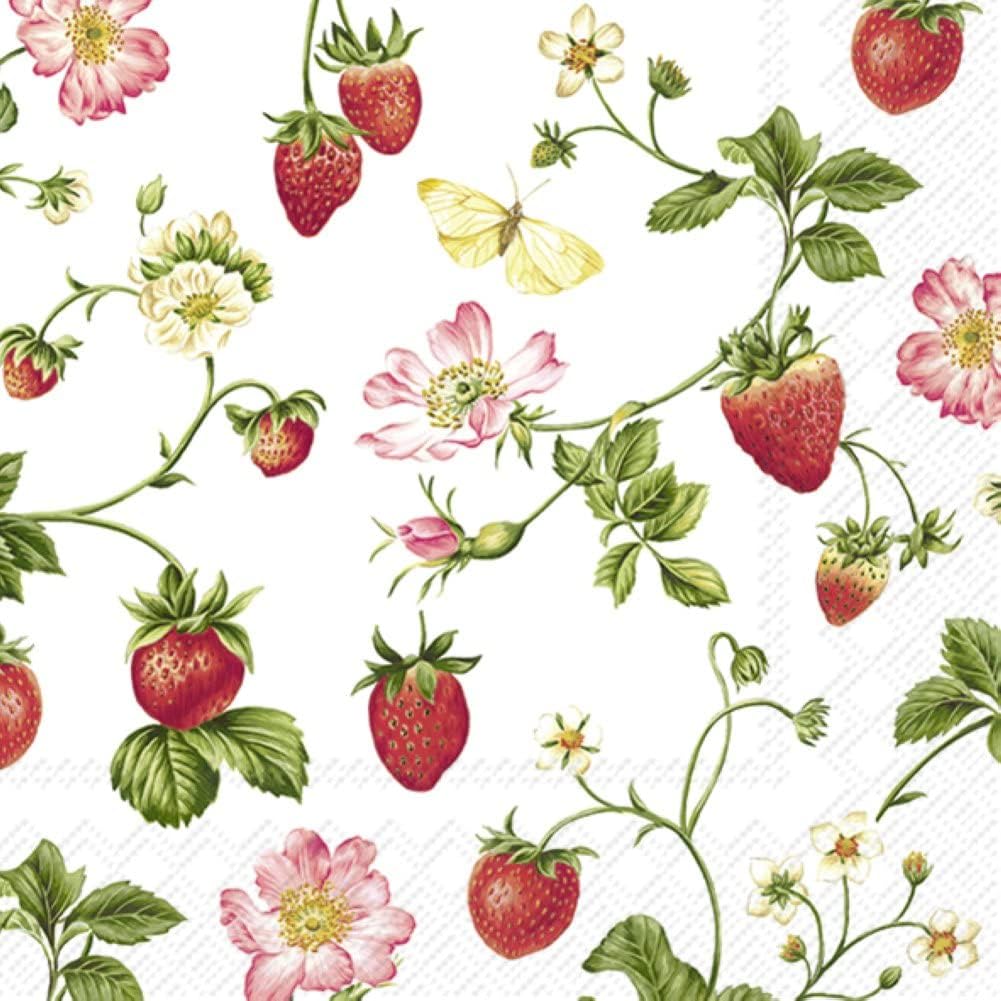 IHR Ideal Home Range - Paper Napkins SWEET STRAWBERRY 20-Count 3-Ply Cocktail Napkins 5 x 5 inches