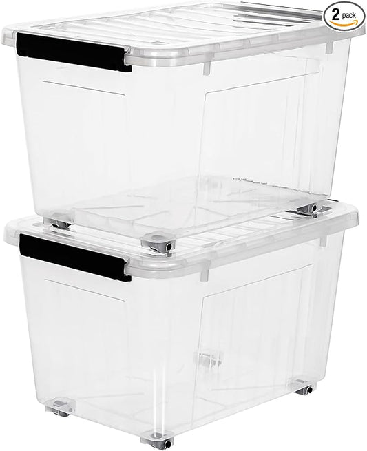 Citylife 54 QT Clear Plastic Storage Bins with Lids Stackable Storage Boxes with Lids Large Plastic Storage Containers for Garage Closet Kitchen 2 Packs