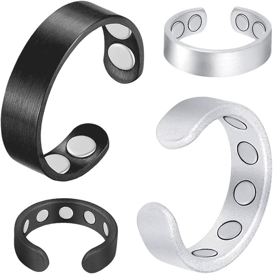 9X Copper Rings for Women Men, with Powerful Magnets, Adjustable Solid Pure Copper (Black & Silver Matte)