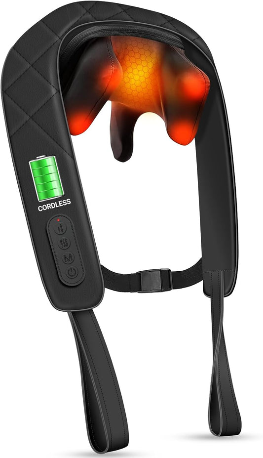 CuPiLo Cordless Neck Massager for Pain Relief Deep Tissue, FSA Eligible HSA 4D Deep Kneading, Shiatsu Shoulder Massager with Heat for Neck, Back, Waist, Gifts for Women Men Mom Dad