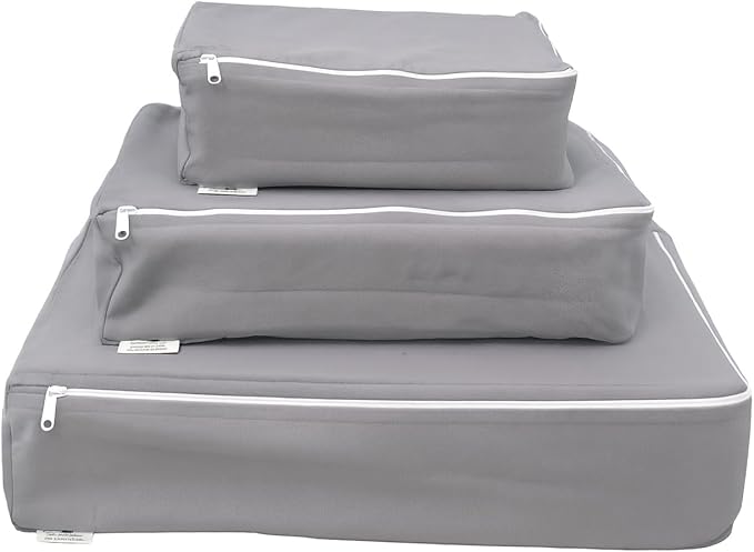 Packing Cubes Bag Pure Canvas Travel Organizers (10"x7"x3") with Durable YKK Zippers for Clothes, Shoes & Luggage Storage (Set of 3 (Small), Gray)