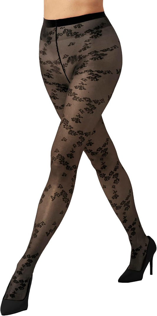 Wolford Floret Tights Pantyhose for Women Floral Sheer Opaque Patterned Hosiery Soft Waistband Sustainable Legwear