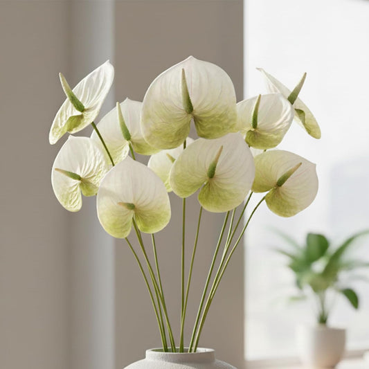 3Pcs 23.6" Artificial Anthurium Lily Flowers Fake Tropical Flowers for Home Decor Bouquet and Green Leaf for Home Decoration Bridal Wedding Festival Decoration Flower Arrangement(Dark White Green)