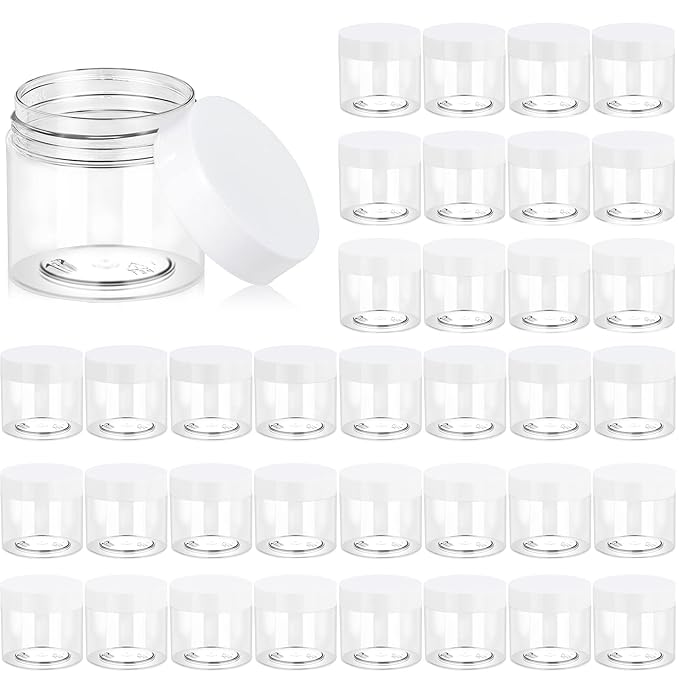 Eternal Moment 36 Pack 2 OZ Plastic Jars Round Clear Cosmetic Container Jars with White Lids, Perfect for Lotion, Slimeï¼Cream, Ointments, Makeup, Eye Shadow, Samples, Pot, Travel Storage
